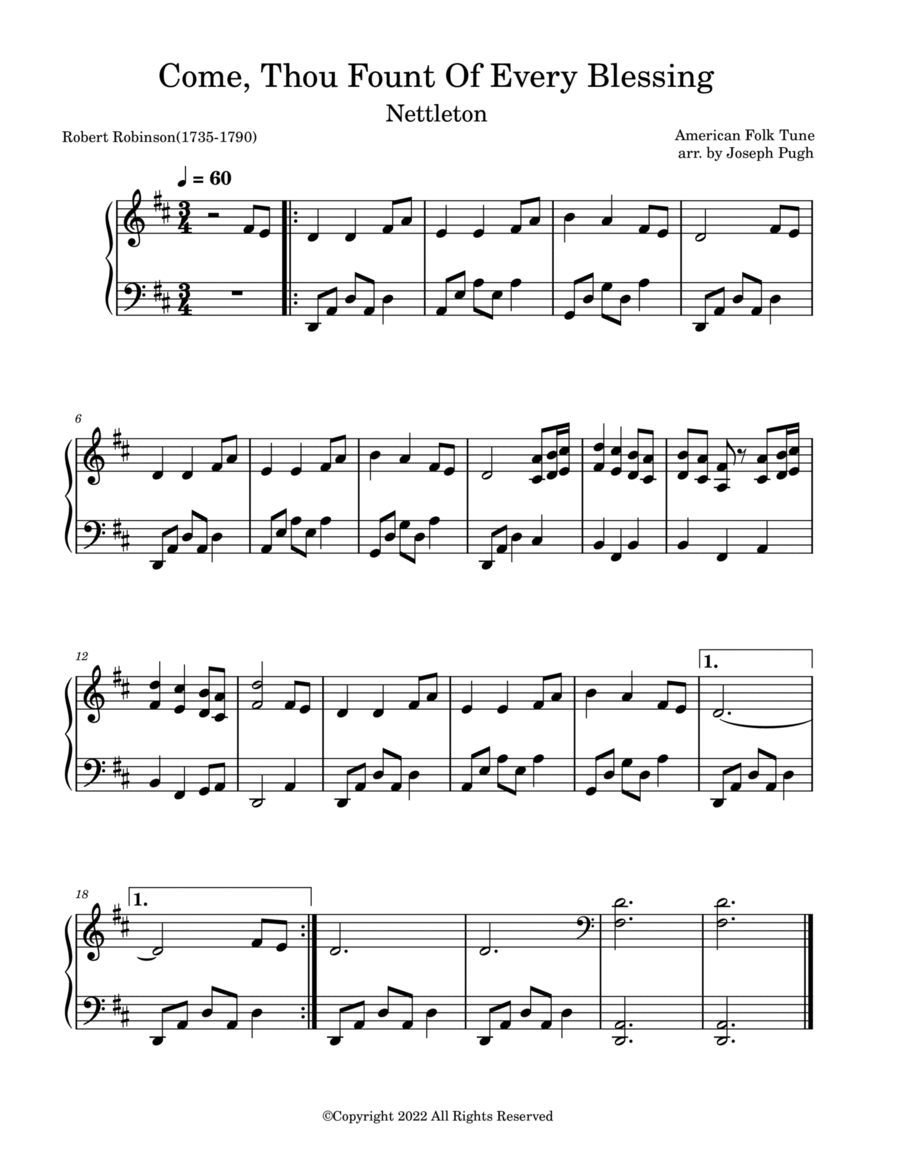 Come, Thou Fount Of Every Blessing Easy Piano scores gallery preview page 1