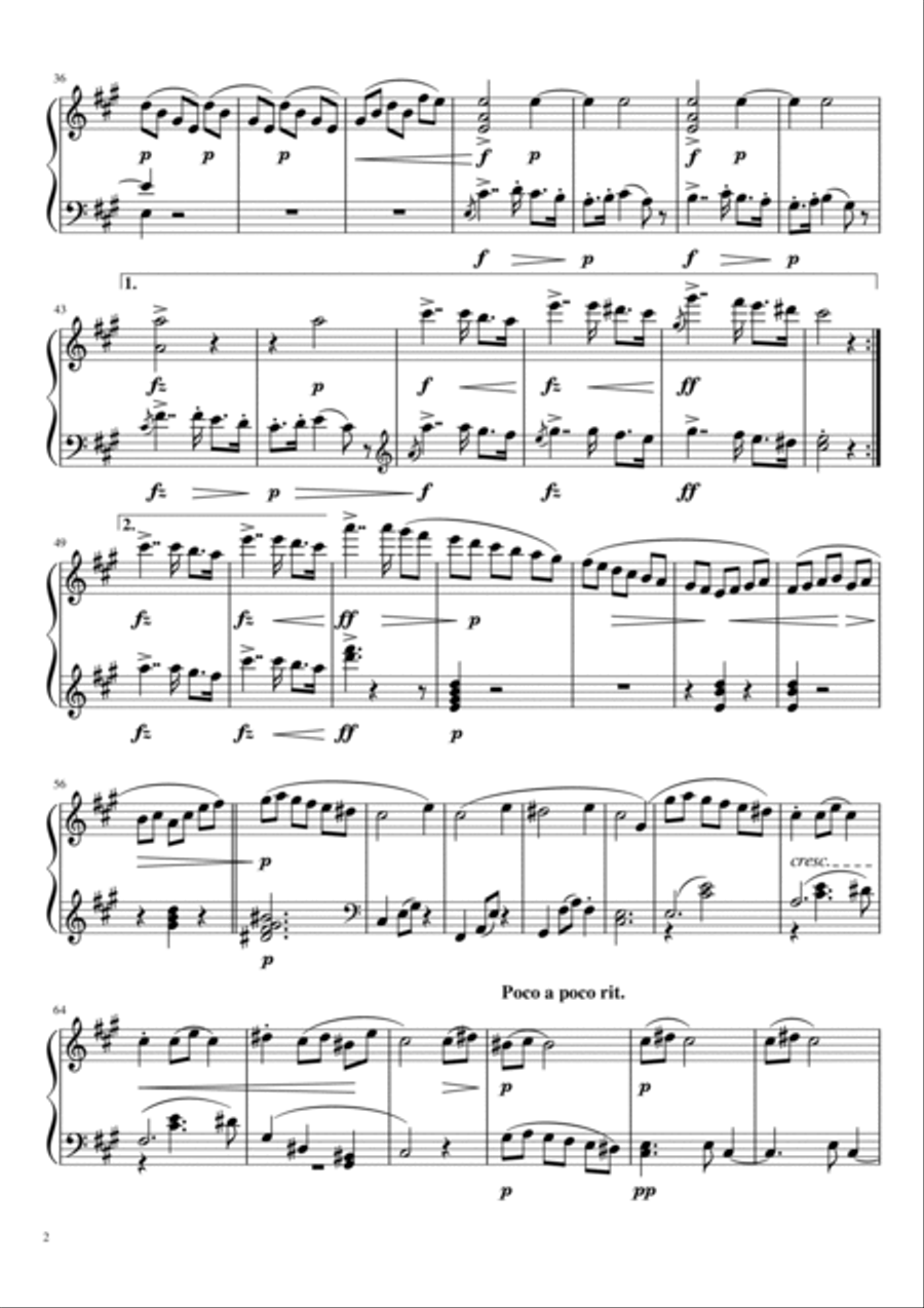 Antonín Dvořák op. 22 Serenade - Tempo di Valse, Piano Solo version. Piano Solo scores gallery preview page 2