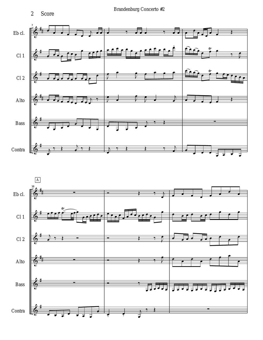 Bach Brandenburg Concerto #2 - 1st movement for Clarinet Choir Clarinet Choir scores gallery preview page 2