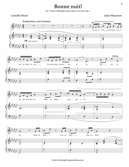 MASSENET: Bonne nuit! Op. 2 no. 1 (transposed to G-flat major)