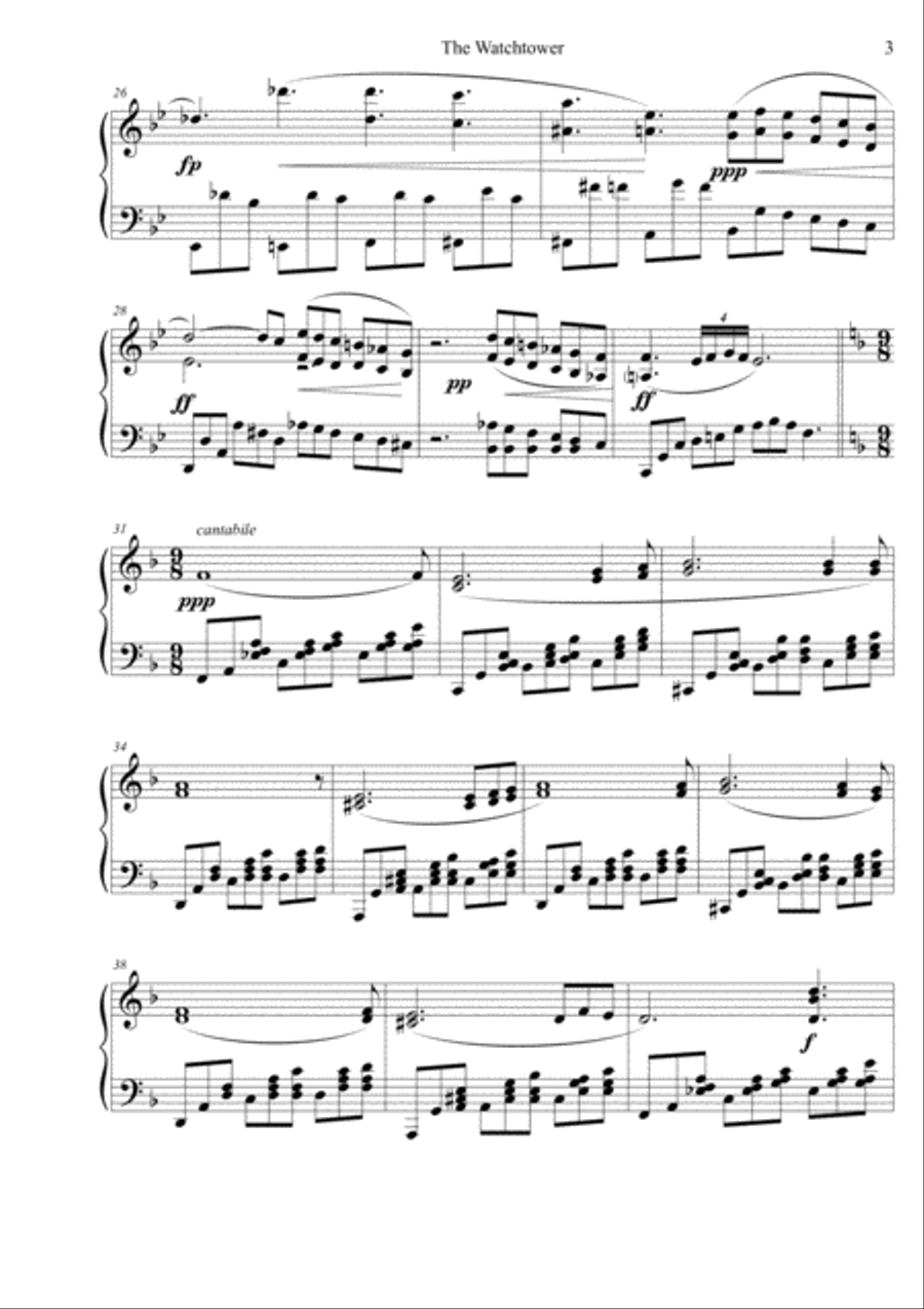 The Watchtower for solo piano Piano Solo scores gallery preview page 3