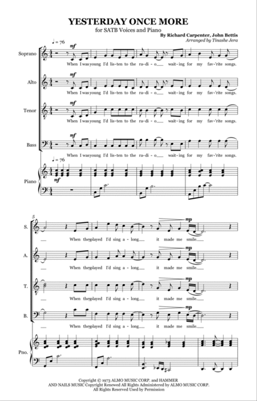 Yesterday Once More Yesterday Once More 4-Part scores gallery preview page 2