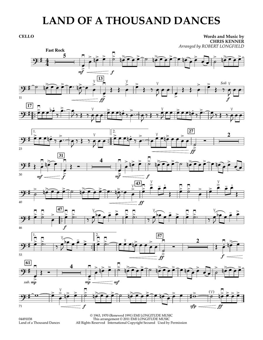 Land Of A Thousand Dances - Cello Orchestra scores gallery preview page 1