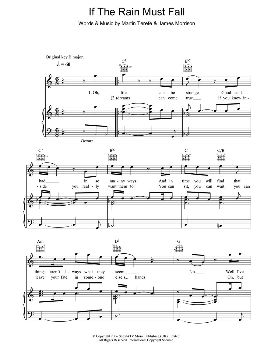 If The Rain Must Fall Piano, Vocal, Guitar scores gallery preview page 1