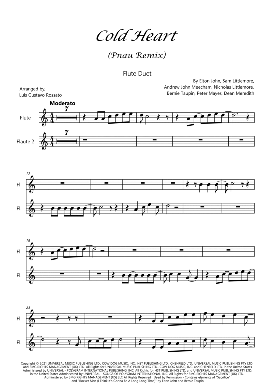 Cold Heart (pnau Remix) Flute Duet scores gallery preview page 1