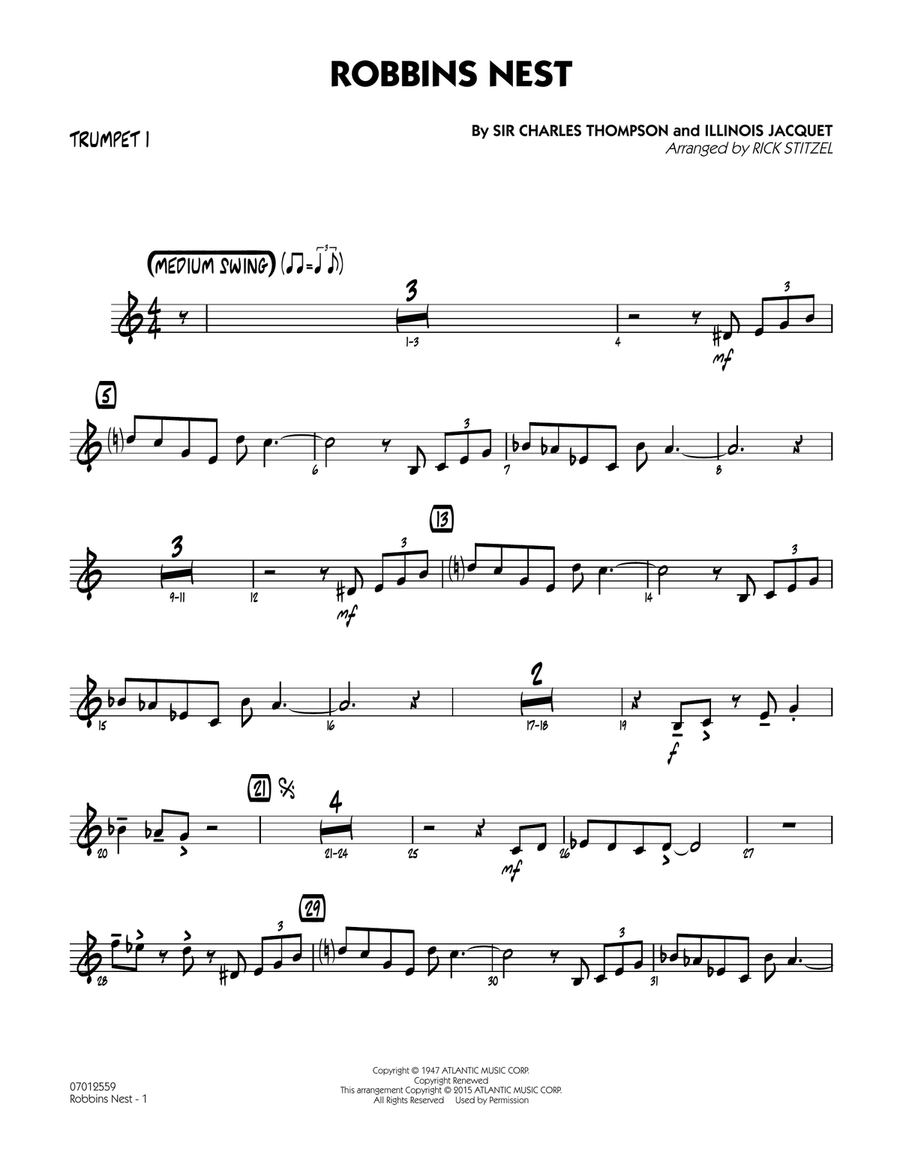 Robbins Nest - Trumpet 1 Robbins Nest - Trumpet 1 Jazz Ensemble scores gallery preview page 1