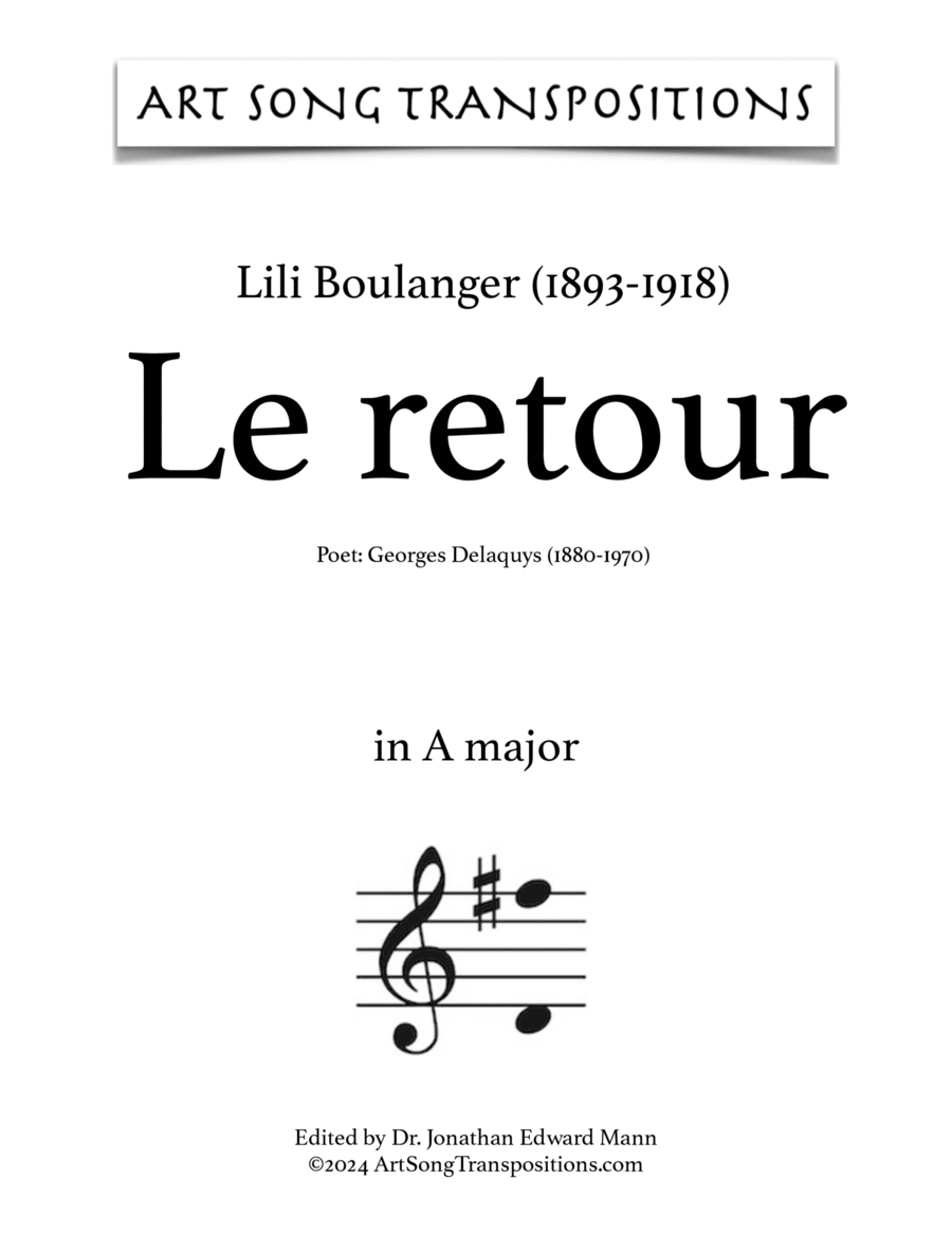 BOULANGER: Le retour (transposed to A major) Voice scores gallery preview page 1