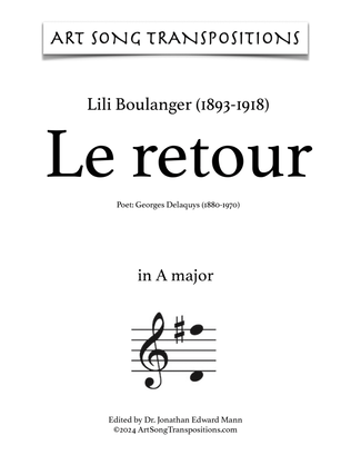 Book cover for BOULANGER: Le retour (transposed to A major)