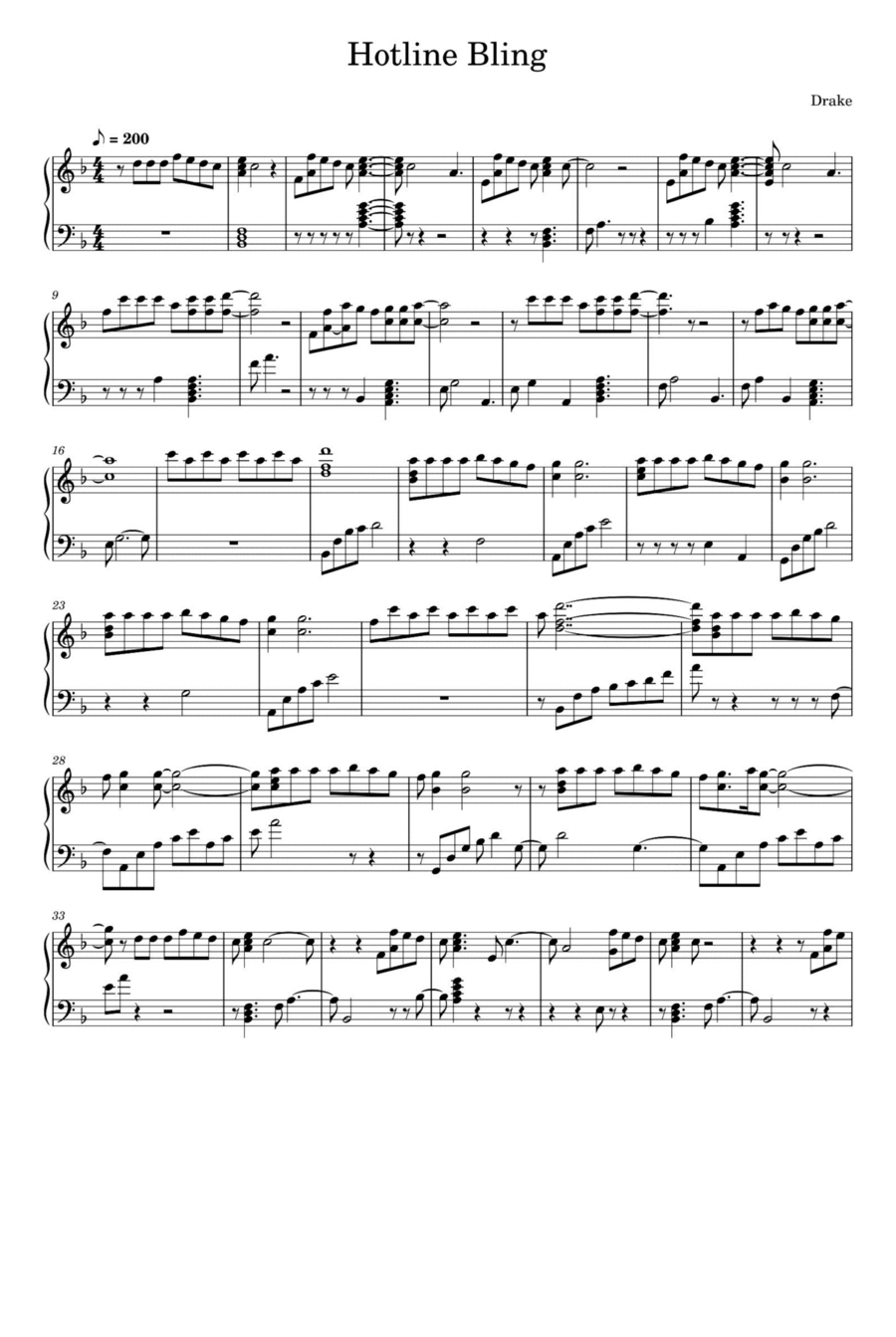 Hotline Bling by Drake Piano Solo Digital Sheet Music Sheet Music