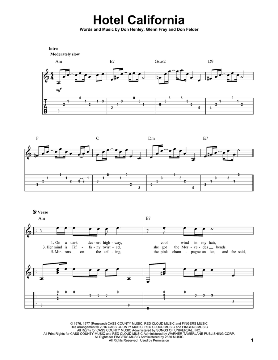 Hotel California Hotel California Acoustic Guitar scores gallery preview page 1
