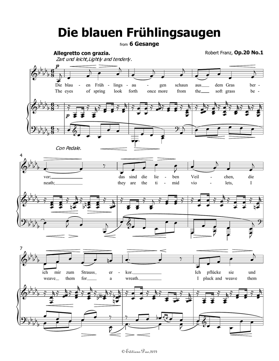 Die blauen Fruhlingsaugen, by Robert Franz, in D flat Major Voice scores gallery preview page 3