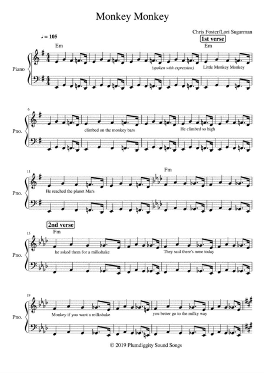 Monkey Monkey - Piano/Vocal/Guitar Piano, Vocal, Guitar scores gallery preview page 1