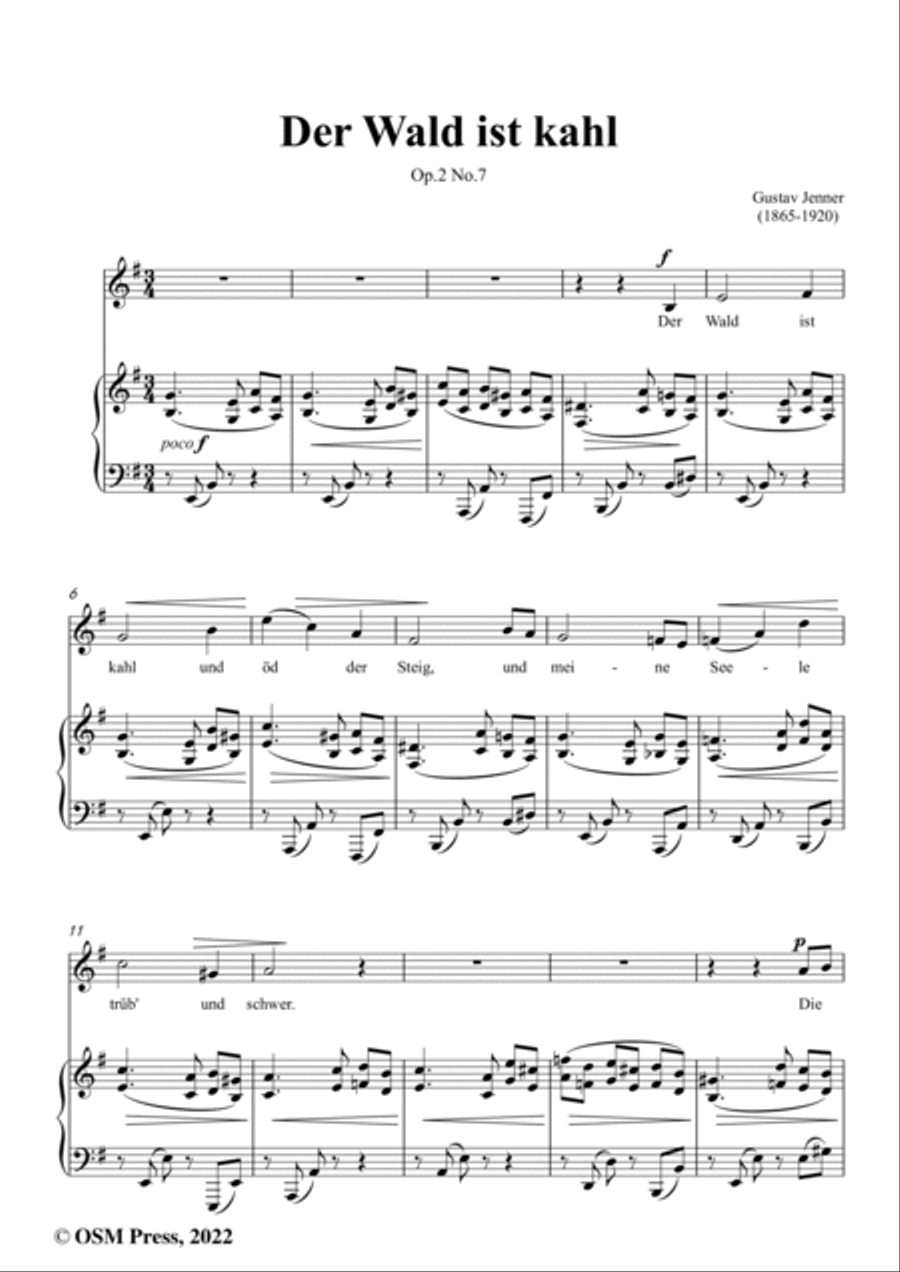 Jenner-Der Wald ist kahl,in e minor,Op.2 No.7 Voice scores gallery preview page 2