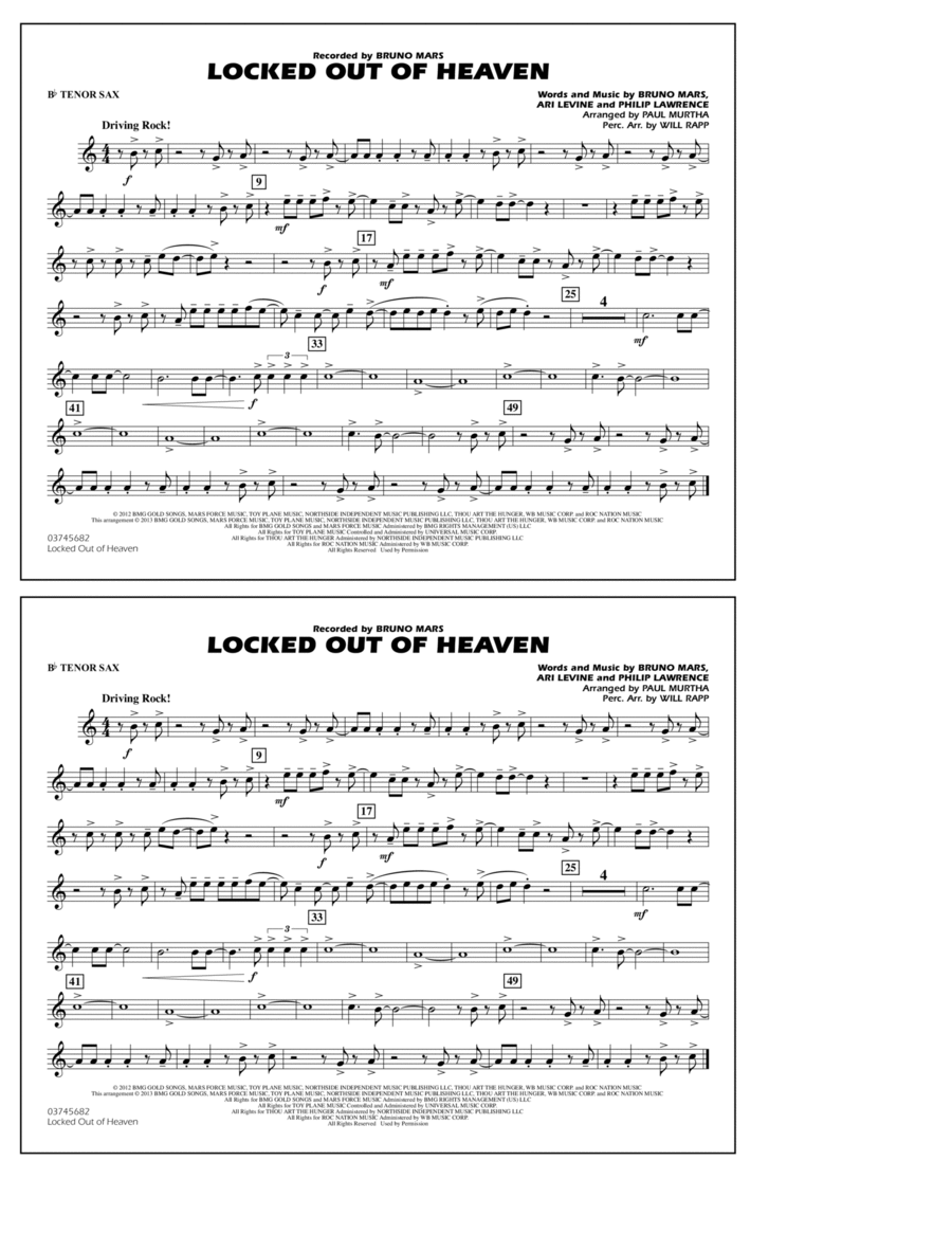 Locked Out of Heaven - Bb Tenor Sax