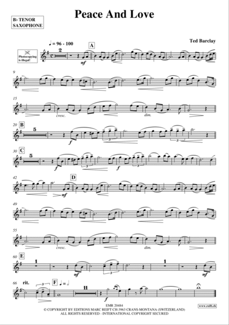 Peace And Love Tenor Saxophone scores gallery preview page 2