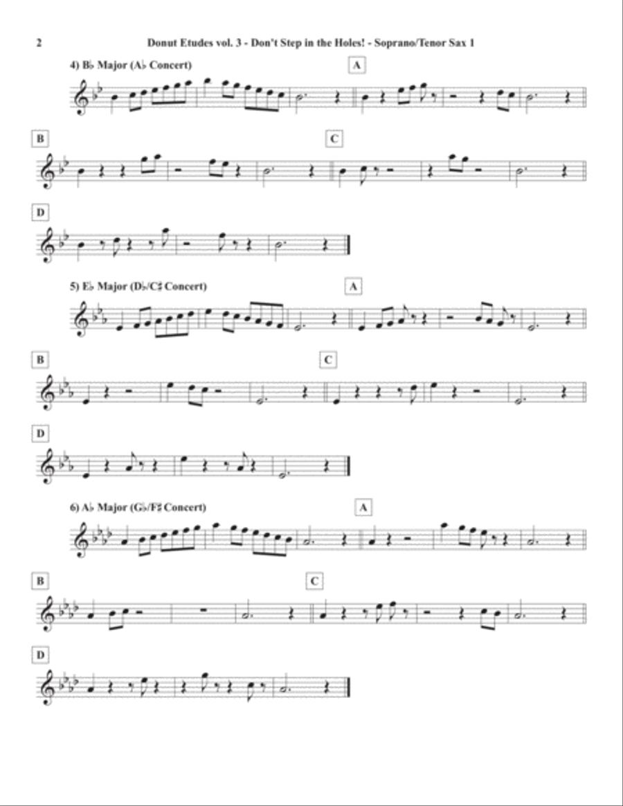 Donut Etudes vol. 3: Don’t Step in the Holes! – Soprano or Tenor Saxophone Quartet Saxophone Quartet scores gallery preview page 5