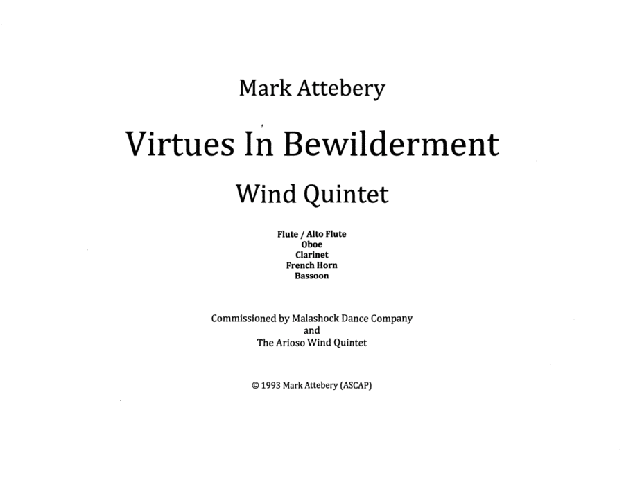 Virtues In Bewilderment for Wind Quintet Woodwind Quintet scores gallery preview page 1