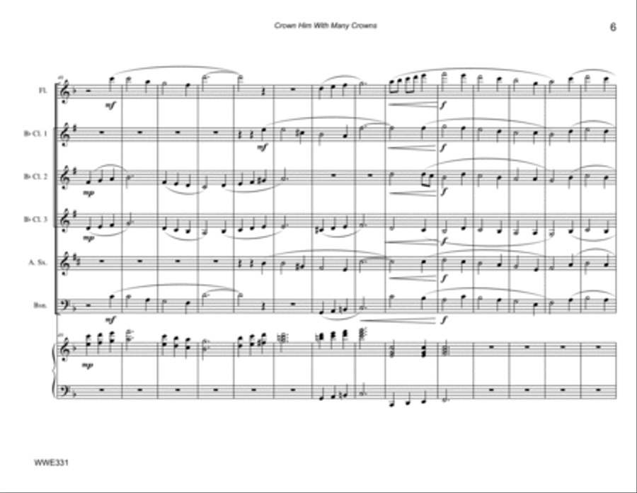 CROWN HIM WITH MANY CROWNS - WOODWIND ENSEMBLE with Piano Accompaniment Woodwind Ensemble scores gallery preview page 6