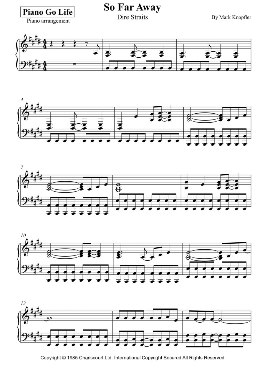 So Far Away Piano Solo scores gallery preview page 1