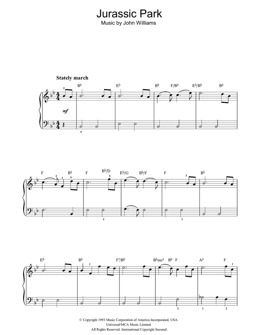 Theme from Jurassic Park Piano Solo scores gallery preview page 1