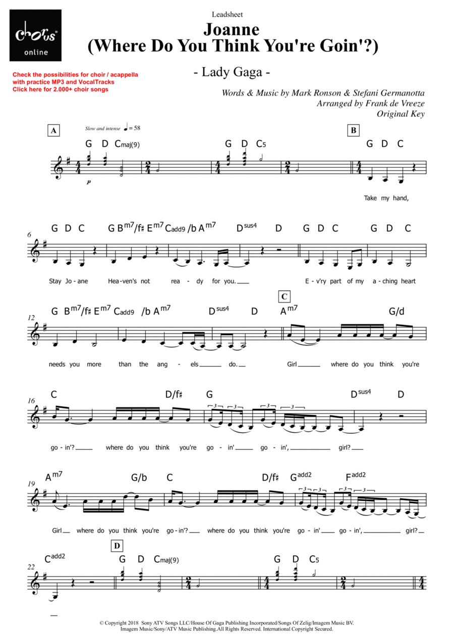 Joanne Joanne Unison Choir scores gallery preview page 1