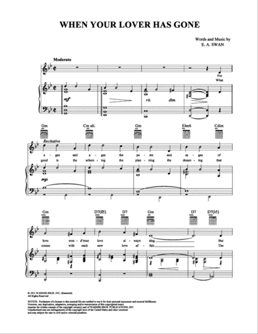 When Your Lover Has Gone Piano, Vocal, Guitar scores gallery preview page 1