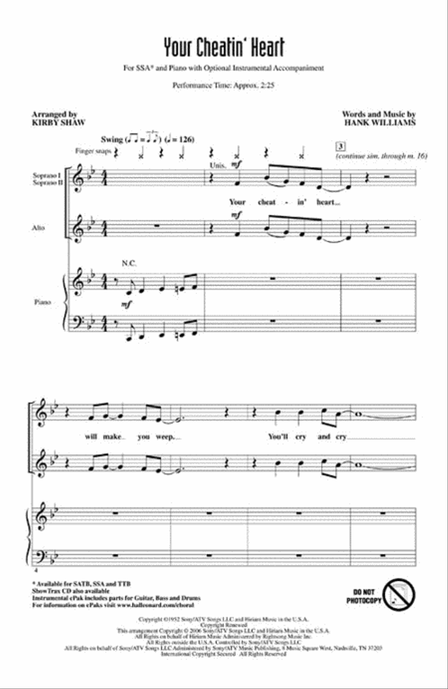 Your Cheatin' Heart Your Cheatin' Heart SSA scores gallery preview page 2