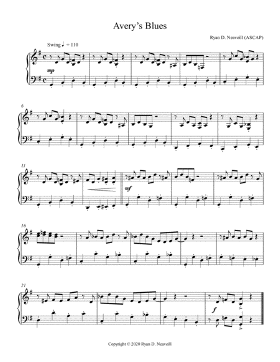 Avery’s Blues Piano Method scores gallery preview page 1