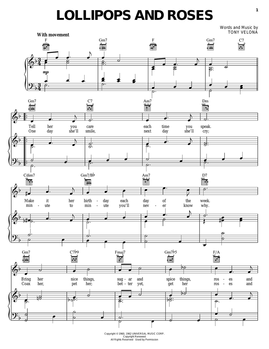 Lollipops And Roses Piano, Vocal, Guitar scores gallery preview page 1