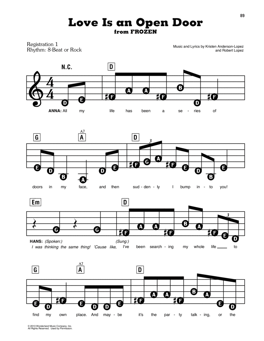 Love Is An Open Door (from Frozen) Electronic Keyboard scores gallery preview page 1