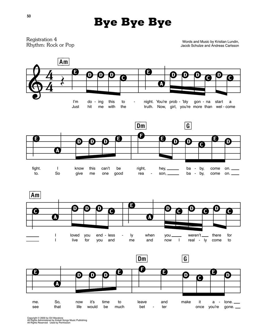 Bye Bye Bye Electronic Keyboard scores gallery preview page 1