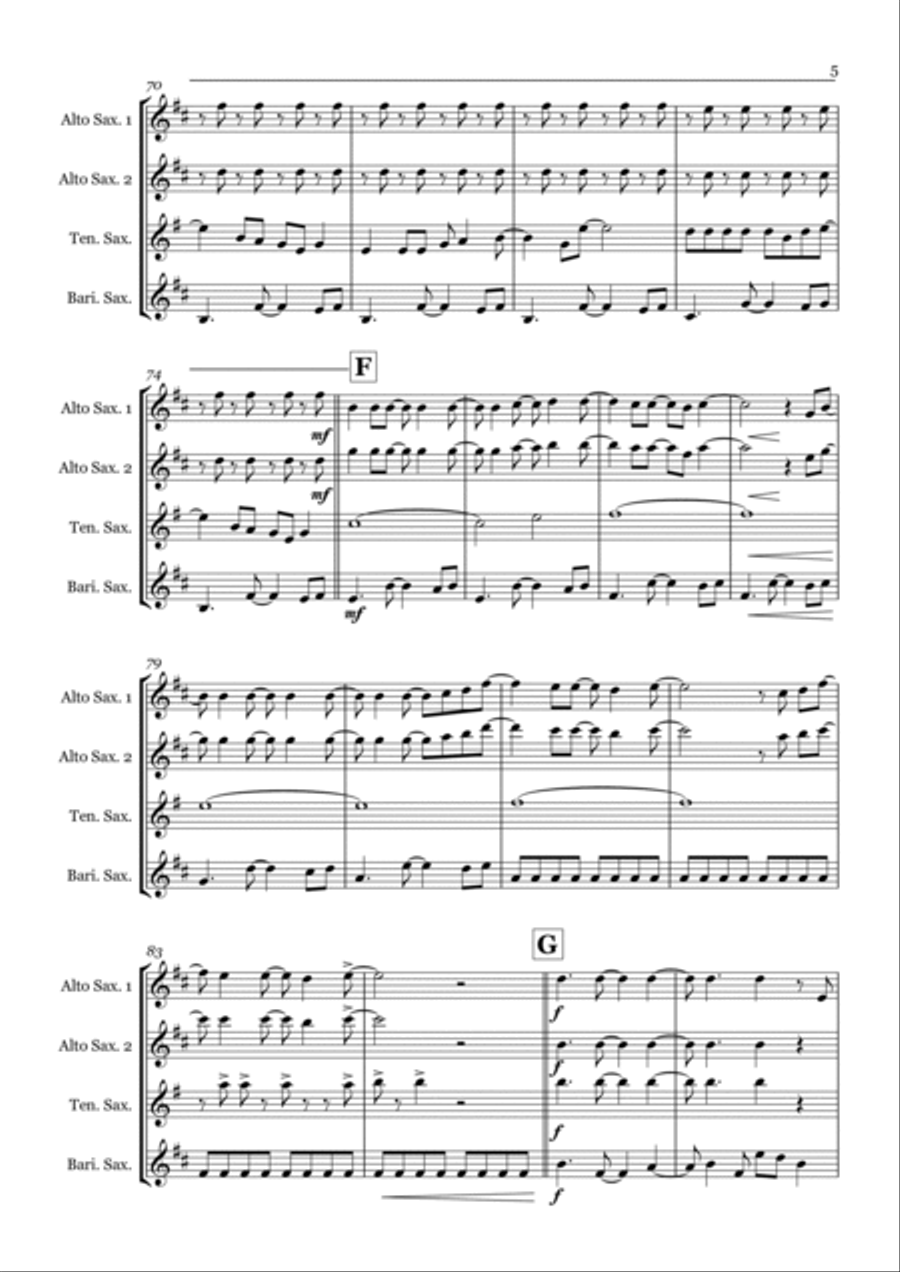 Livin' La Vida Loca Saxophone Quartet scores gallery preview page 5