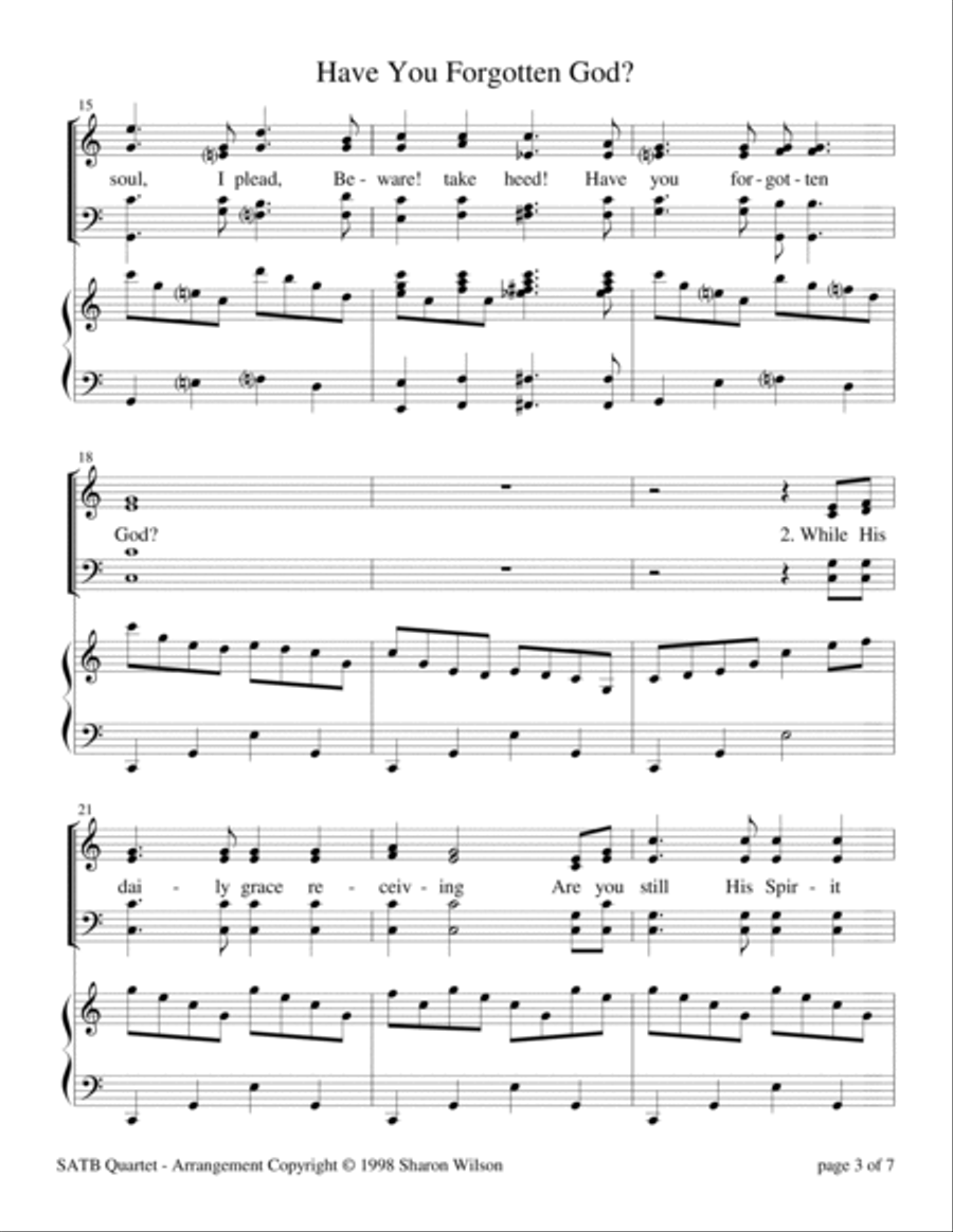 Have You Forgotten God? (for SATB Quartet with Piano Accompaniment) 4-Part scores gallery preview page 6