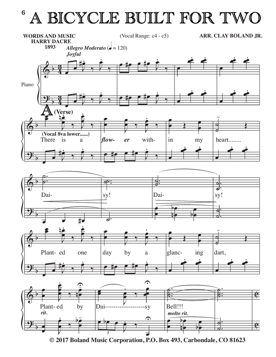A BICYCLE BUILT FOR TWO Piano, Vocal scores gallery preview page 1