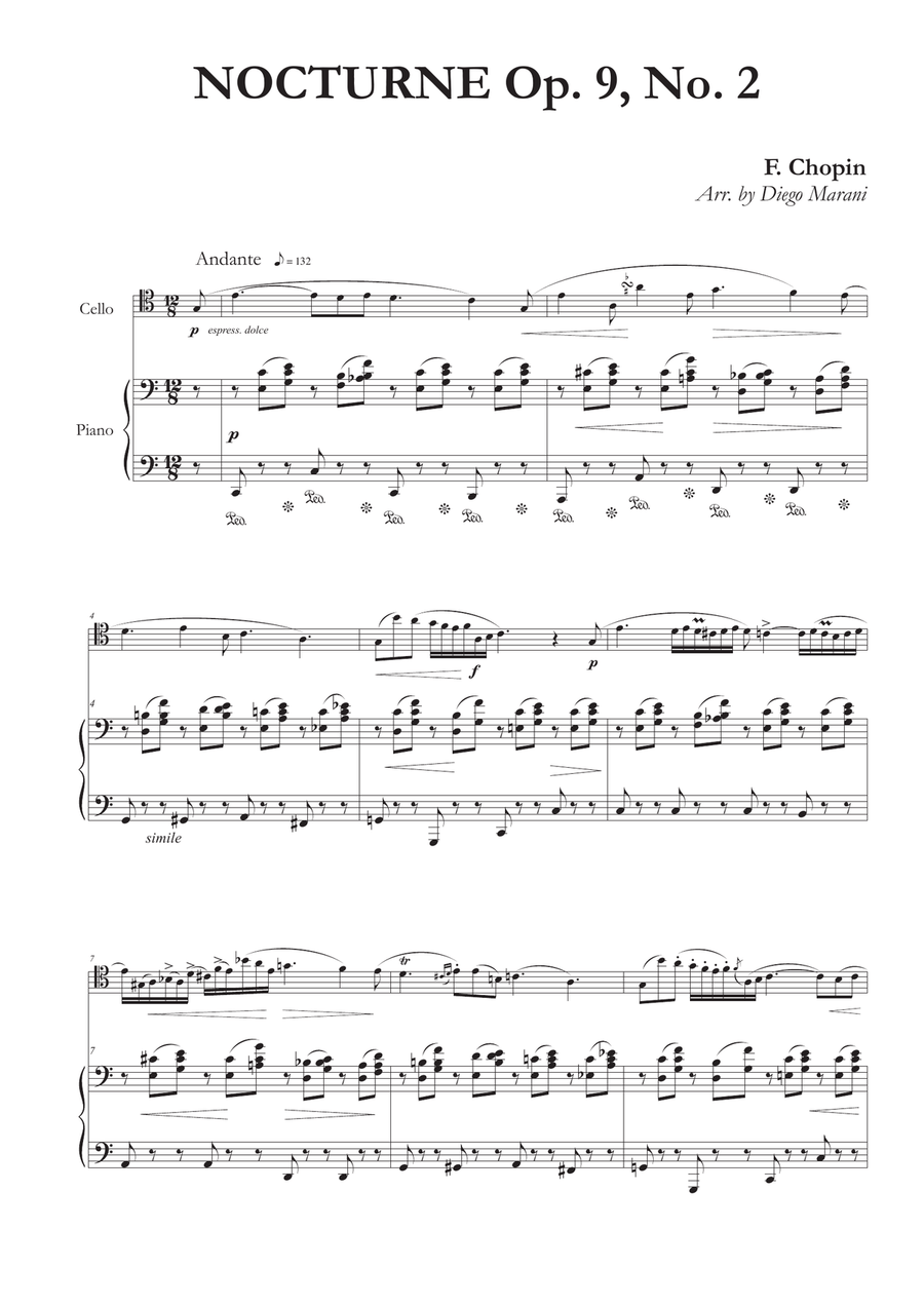 Nocturne Op. 9, No. 2 for Cello and Piano Piano scores gallery preview page 1