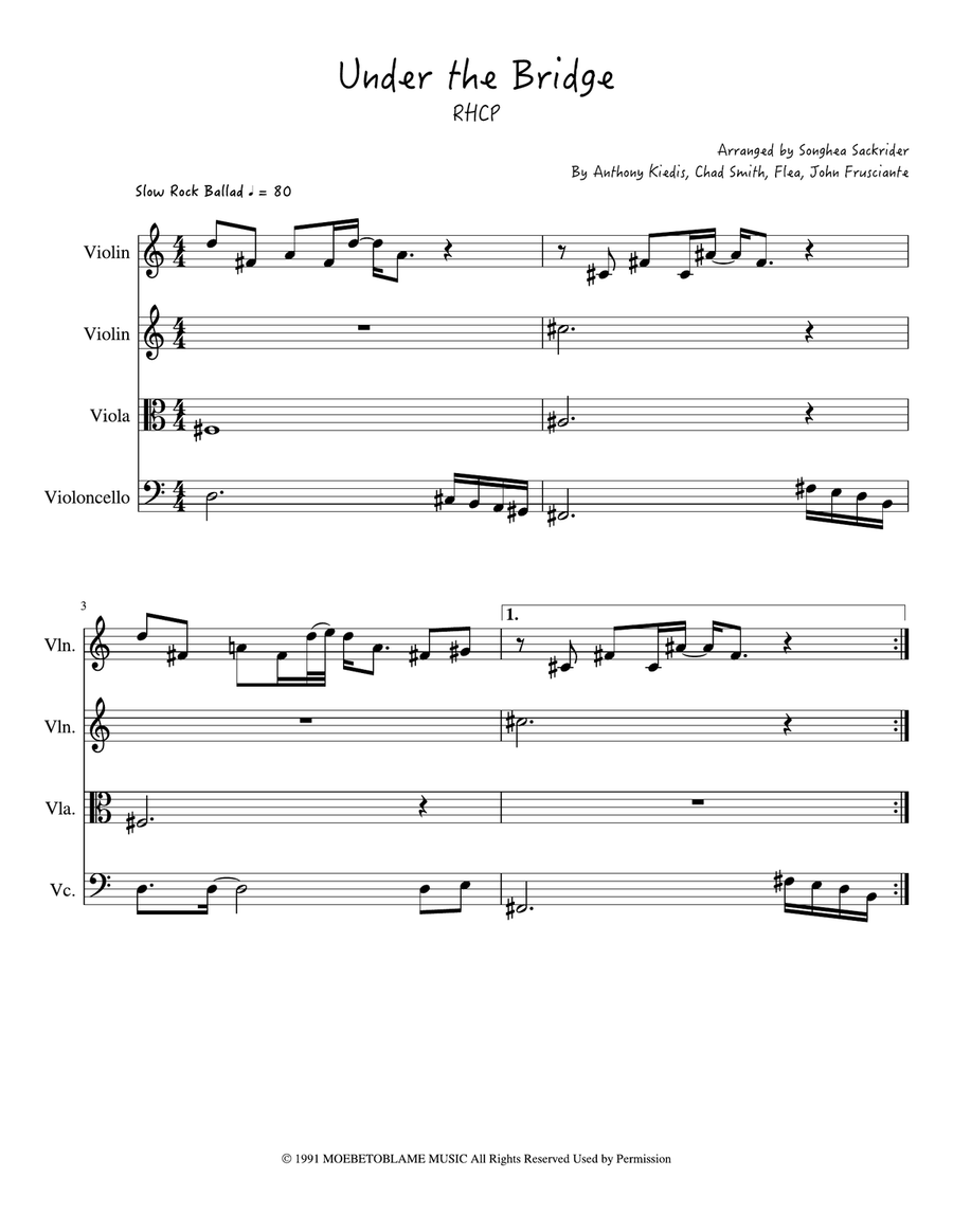 Under The Bridge String Quartet scores gallery preview page 1