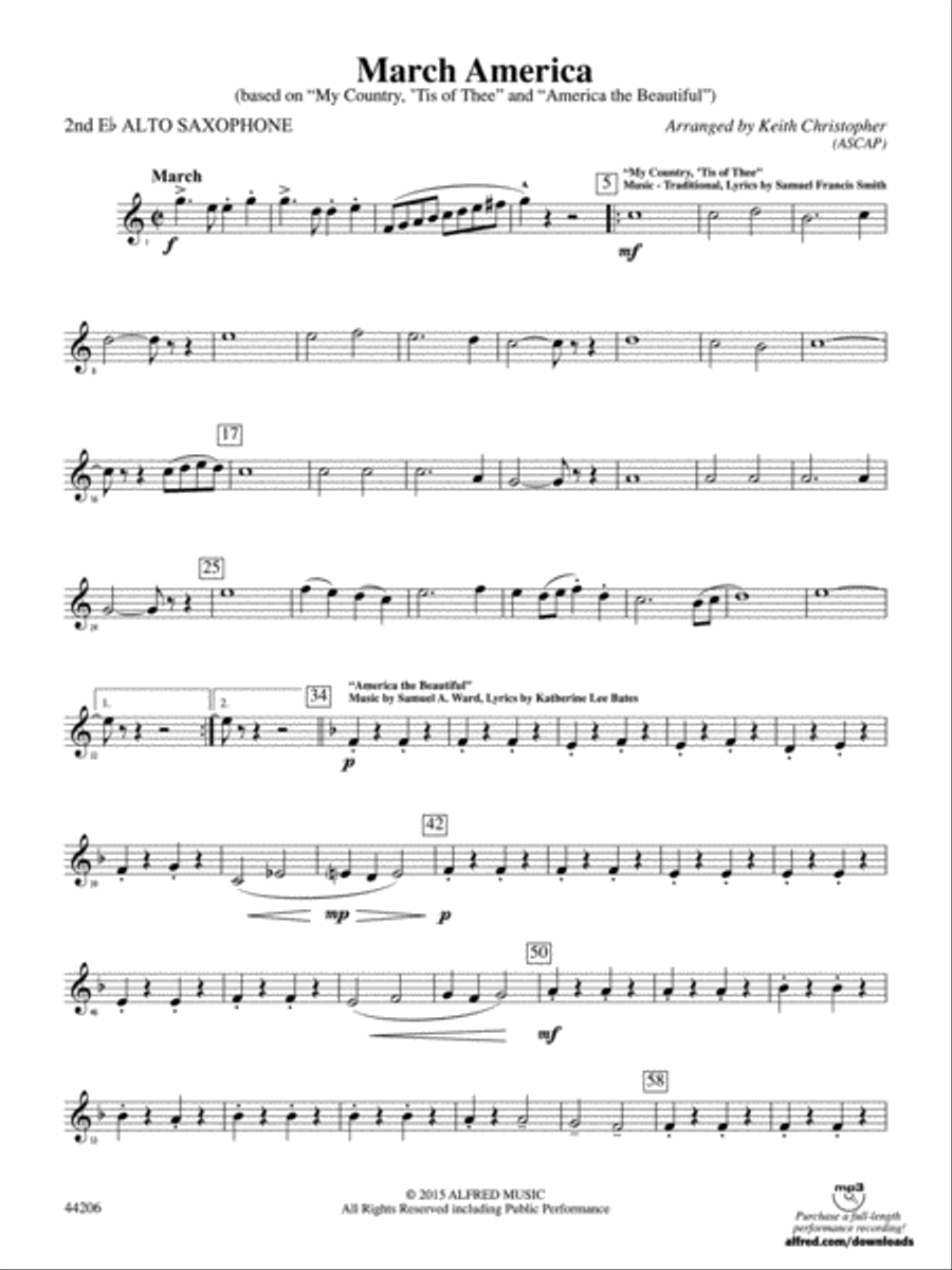 March America: 2nd E-flat Alto Saxophone Concert Band scores gallery preview page 1