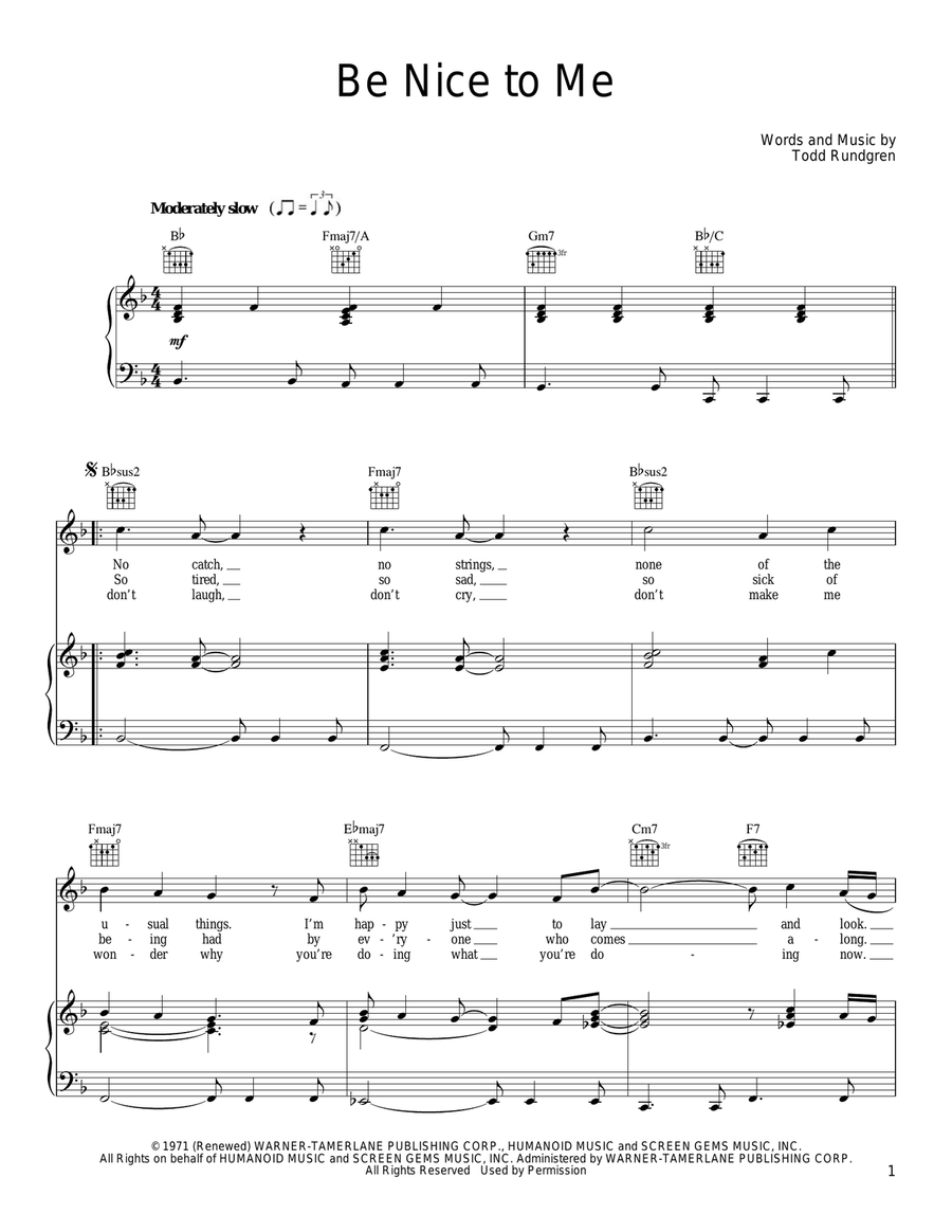 Be Nice To Me Piano, Vocal, Guitar scores gallery preview page 1