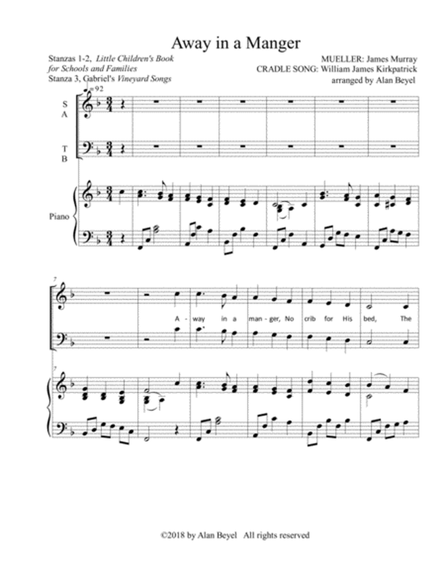 Away in a Manger for SATB and piano (with optional audience/congregation) image number null