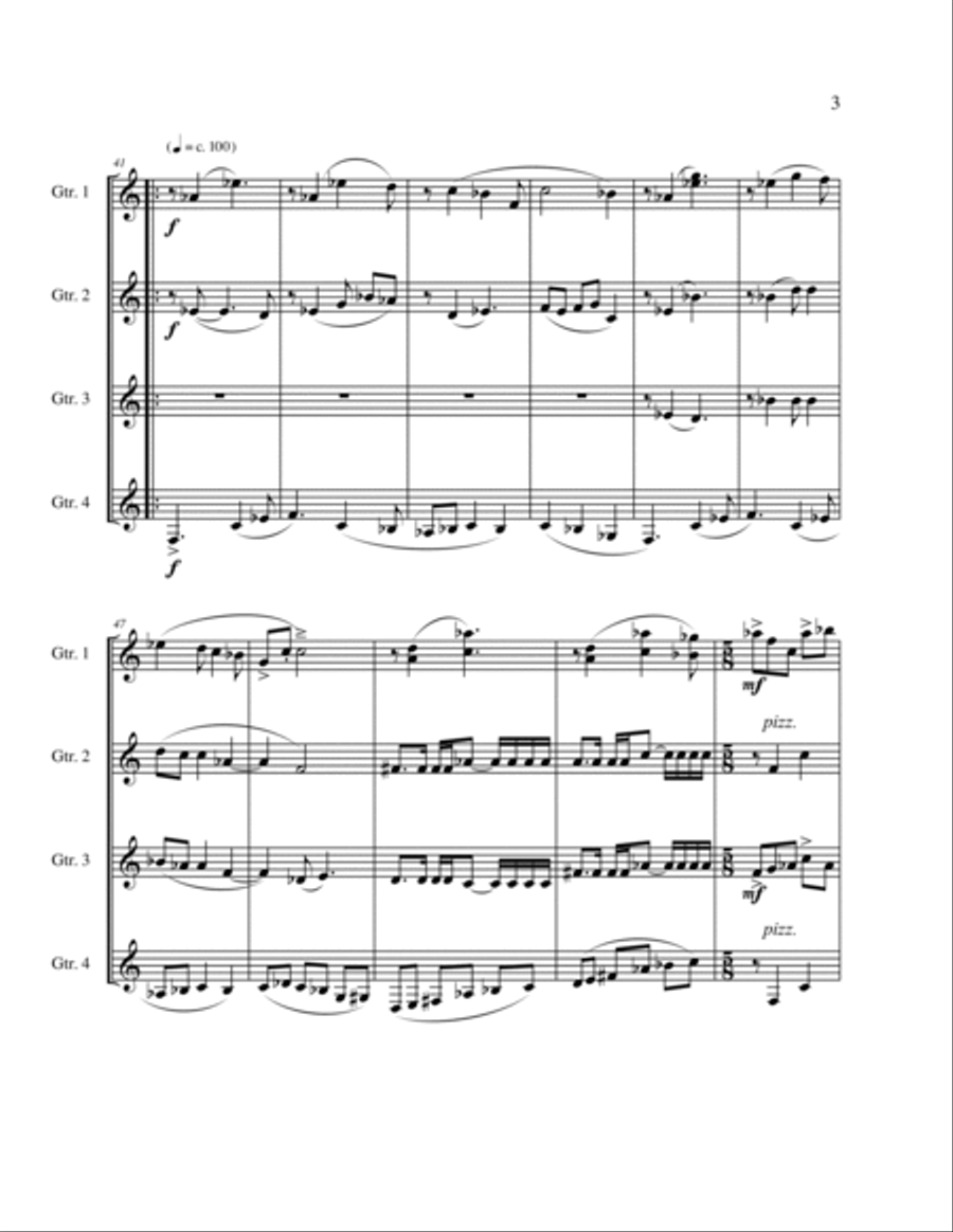 Cuatro piezas para cuatro guitarras (Four Pieces for Guitar Quartet) Guitar Ensemble scores gallery preview page 4