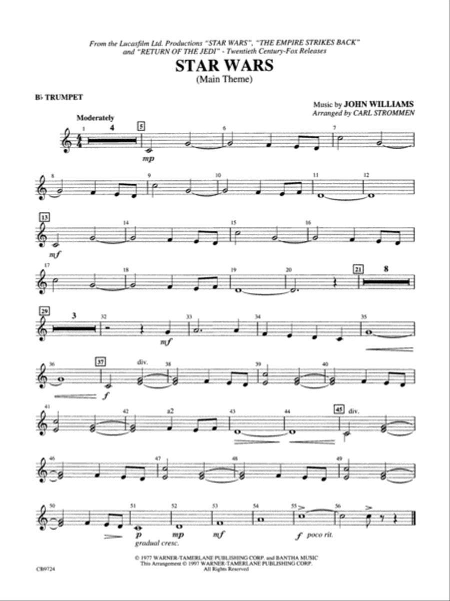 Star Wars Main Theme: 1st B-flat Trumpet Concert Band scores gallery preview page 1