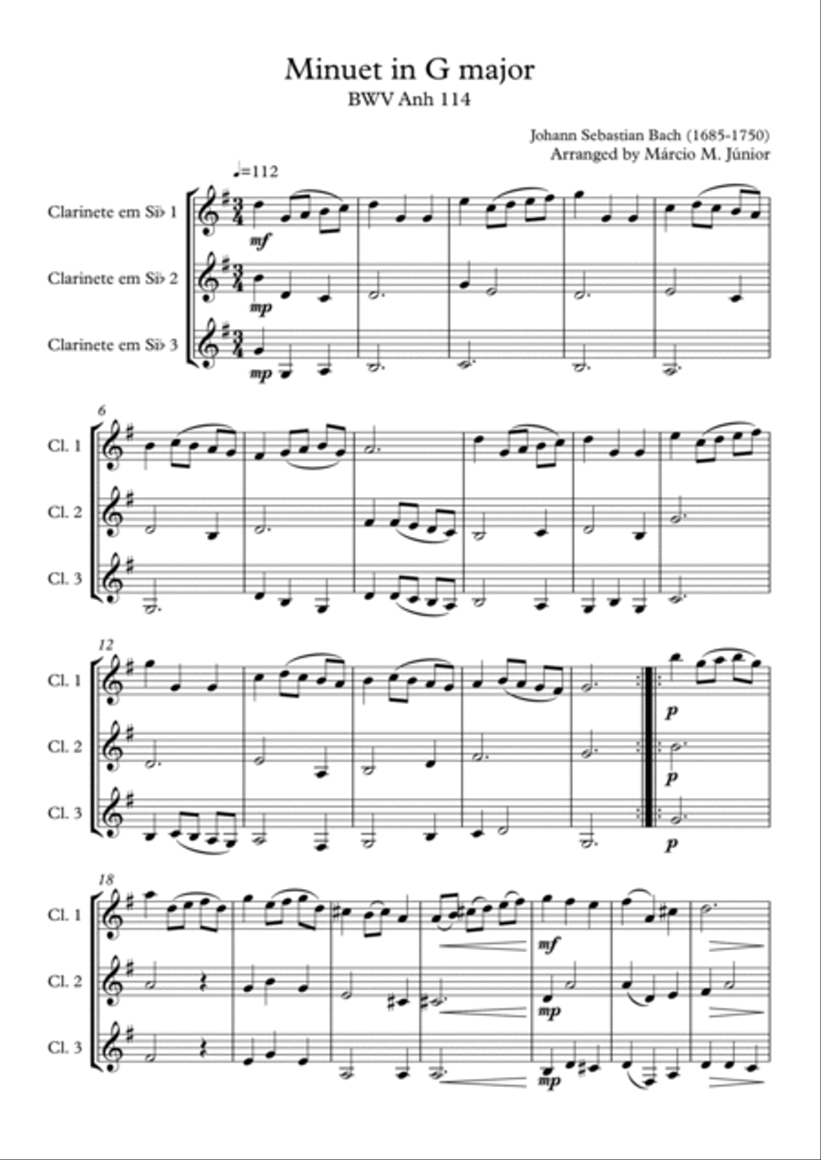 Minuet in G major - BWV Anh 114 Woodwind Trio scores gallery preview page 2