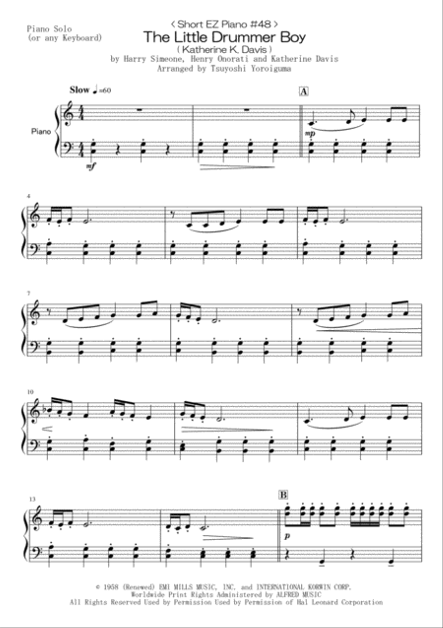 The Little Drummer Boy Easy Piano scores gallery preview page 1