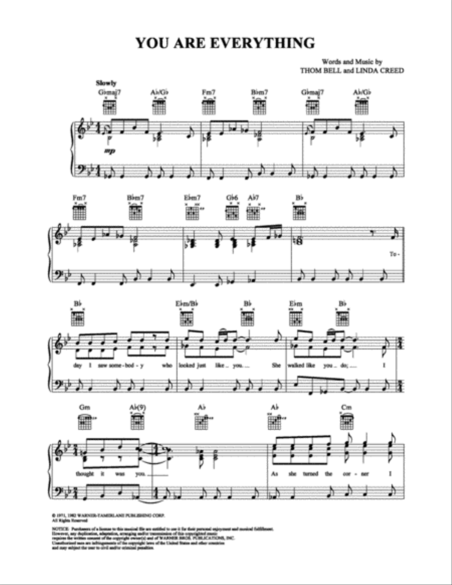 You Are Everything Piano, Vocal, Guitar scores gallery preview page 1