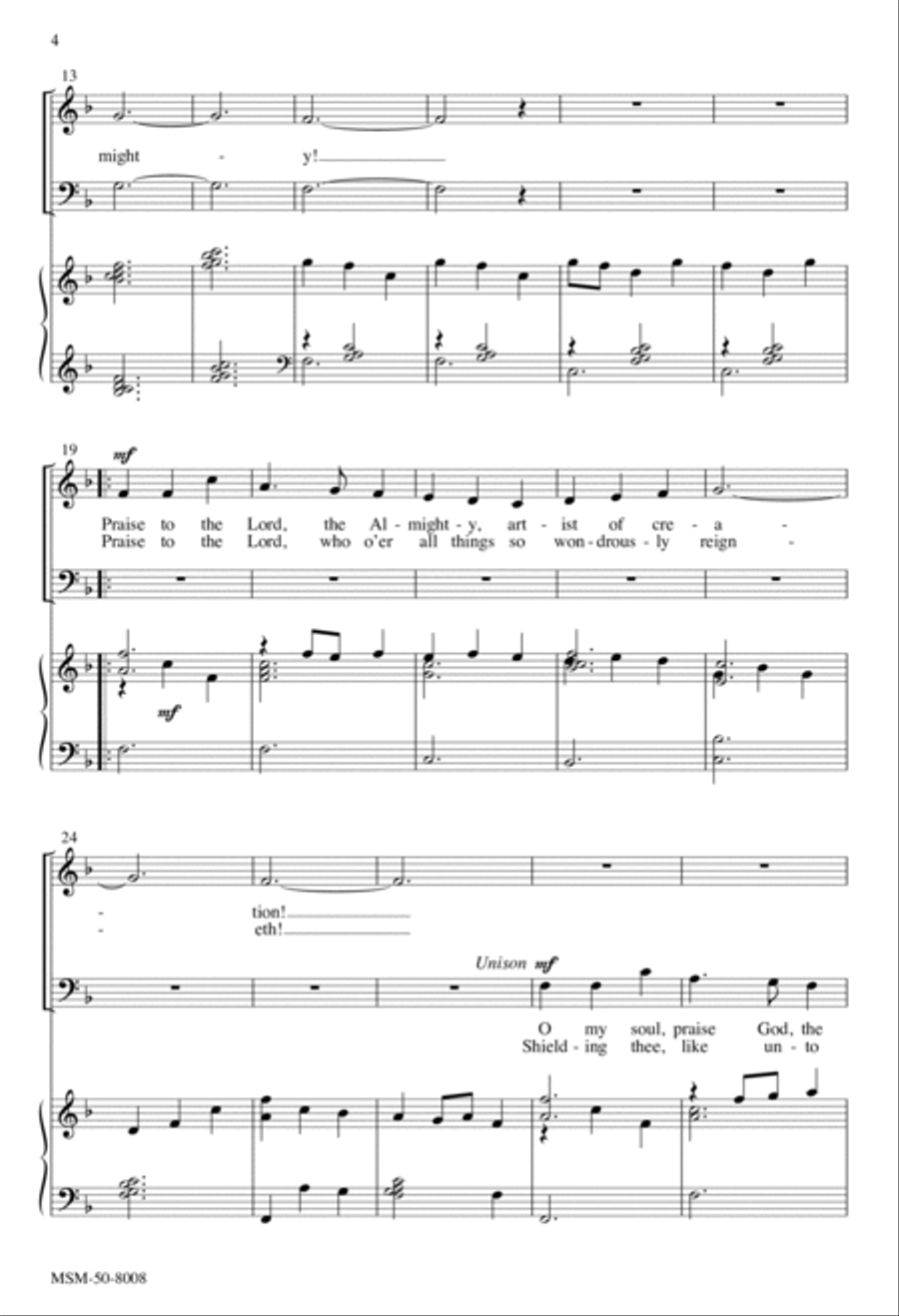 Praise to the Lord, the Almighty 4-Part scores gallery preview page 3