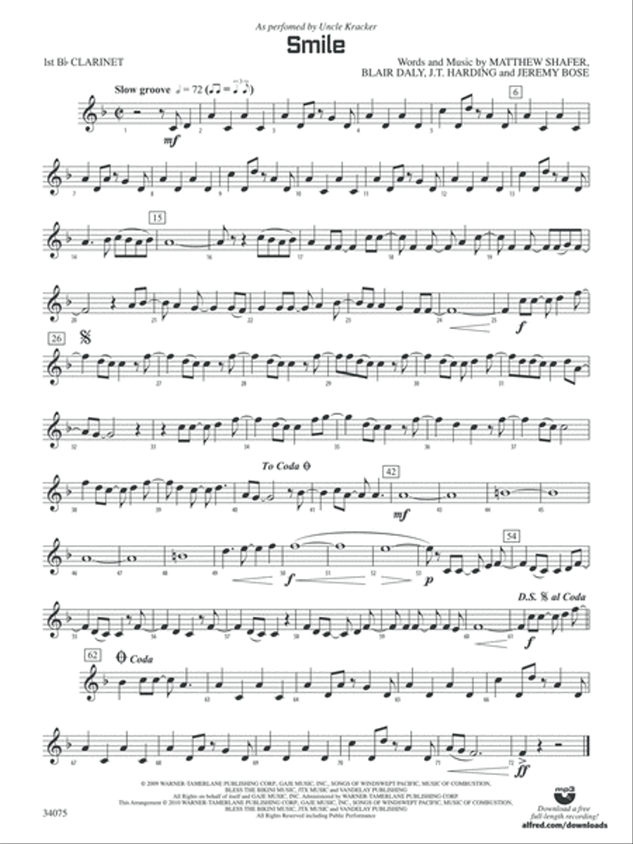 Smile: 1st B-flat Clarinet Concert Band scores gallery preview page 1