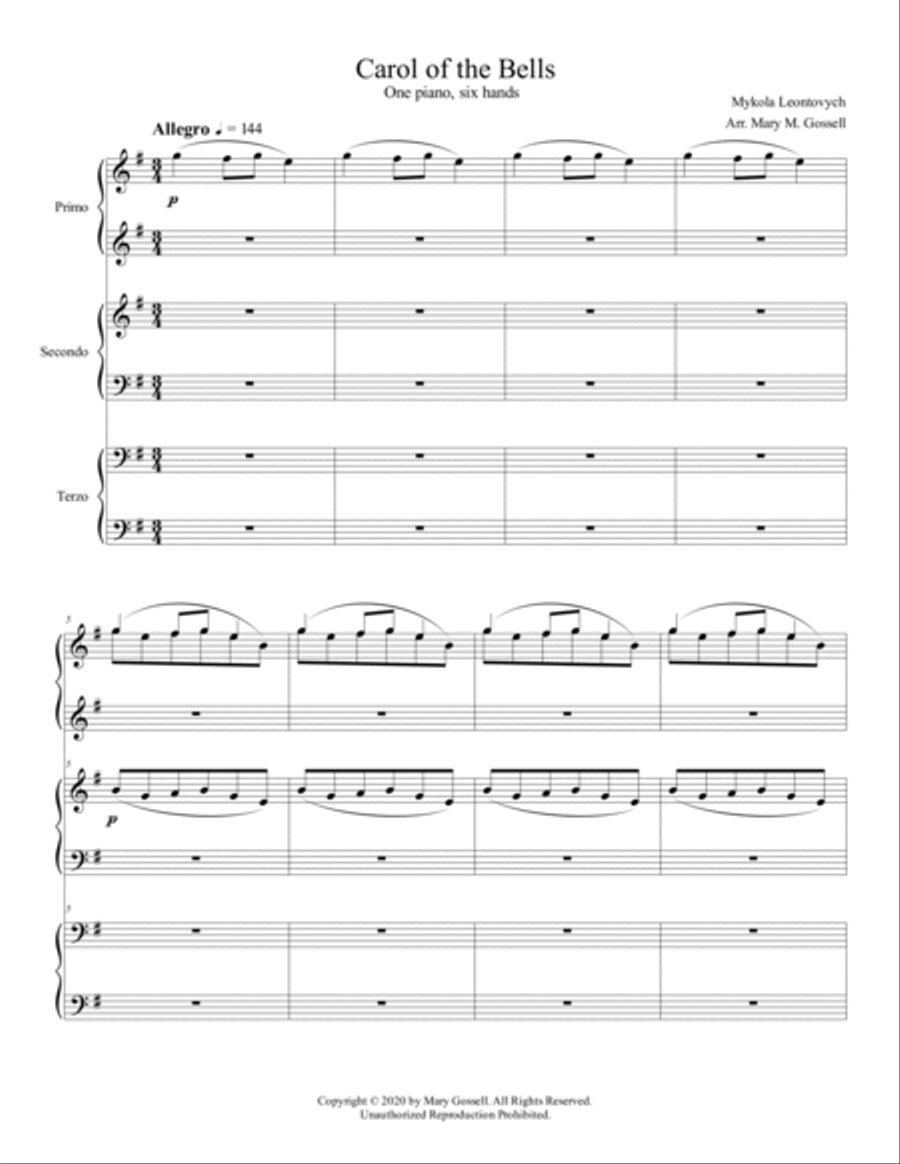 Carol of the Bells for Piano Six Hands Piano Trio scores gallery preview page 3