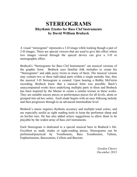 Stereograms - Rhythmic Etudes for Bass Clef Instruments, Volume 1