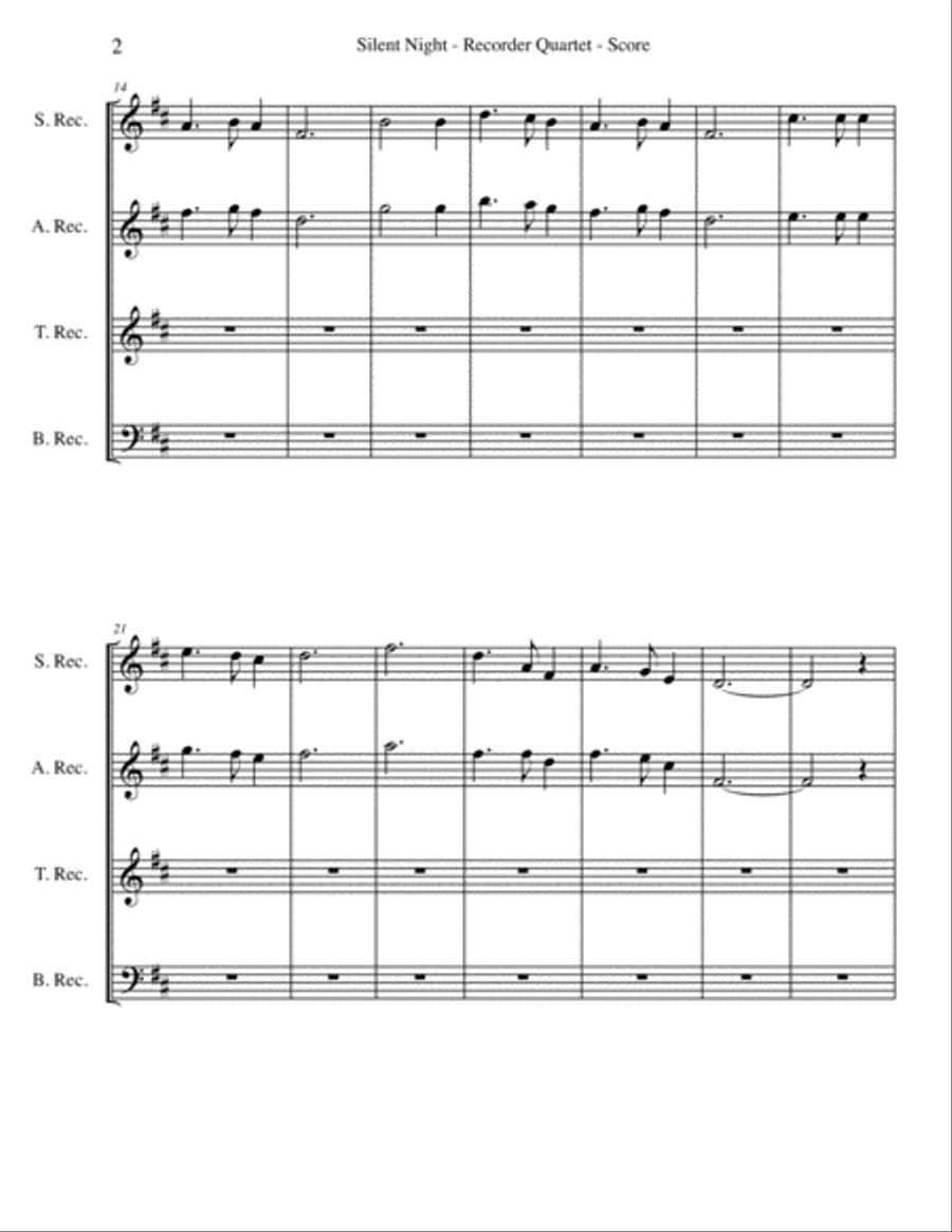 Silent Night for Recorder Quartet Woodwind Quartet scores gallery preview page 2