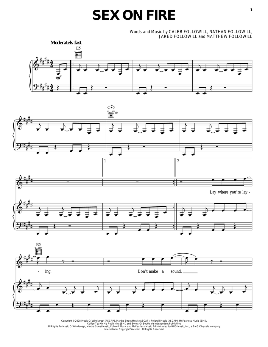 Sex On Fire Piano, Vocal, Guitar scores gallery preview page 1